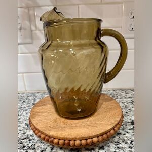 Vintage‎ MCM Smoked Amber Swirled Glass Pitcher